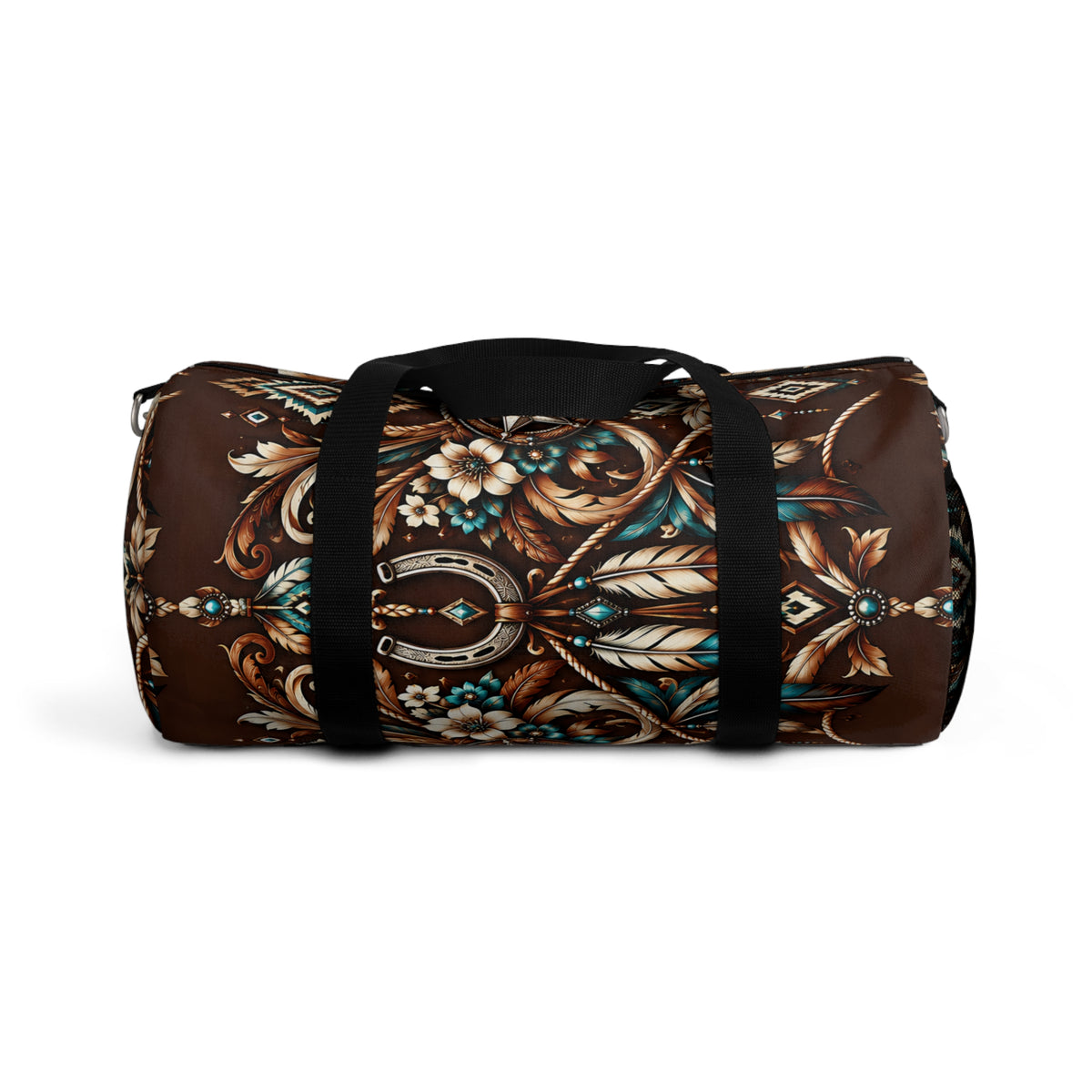 Western Boho Duffel Bag – Brown Southwestern Floral Design