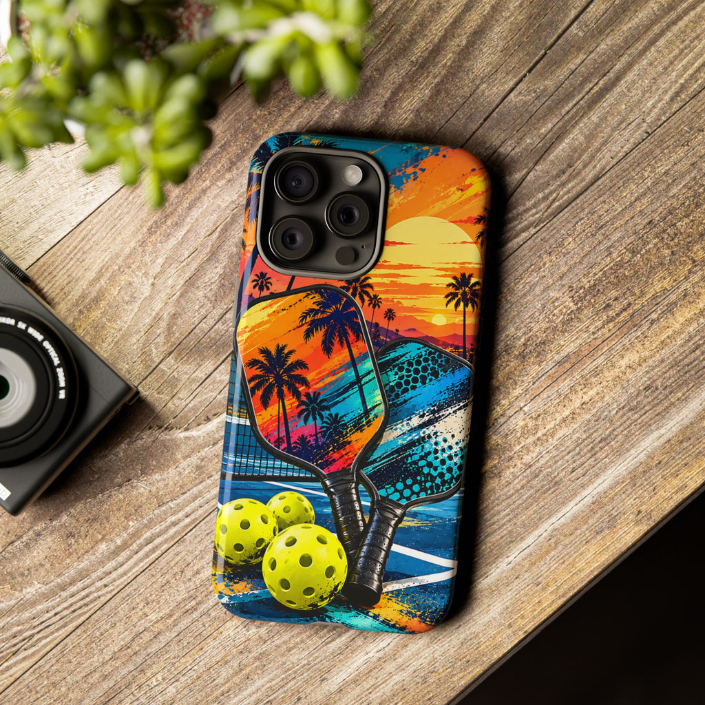 Pickleball Sunset Tough Phone Case – Tropical Sports Design