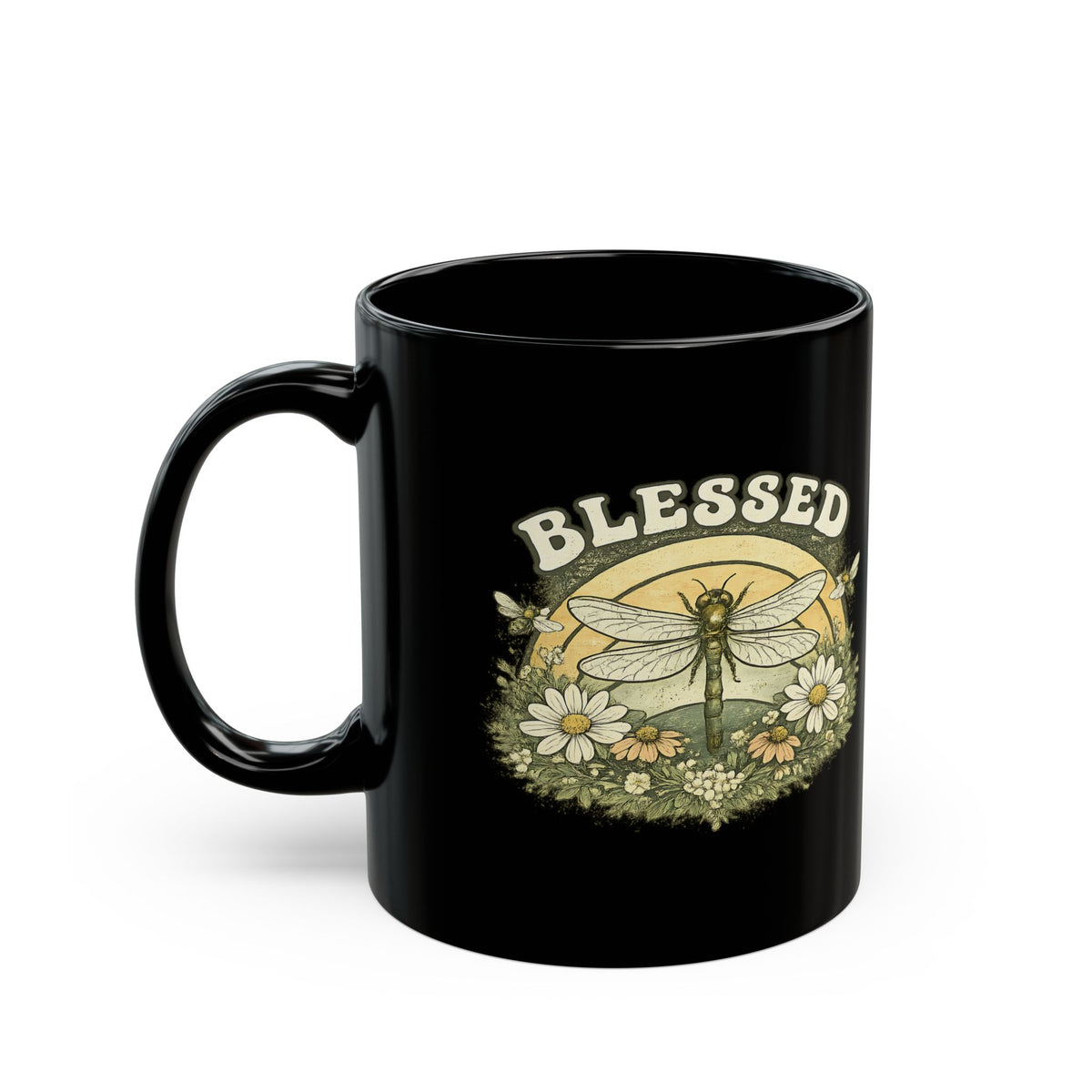 Blessed Dragonfly Mug Floral Faith Coffee Cup Boho Nature Gift for Her