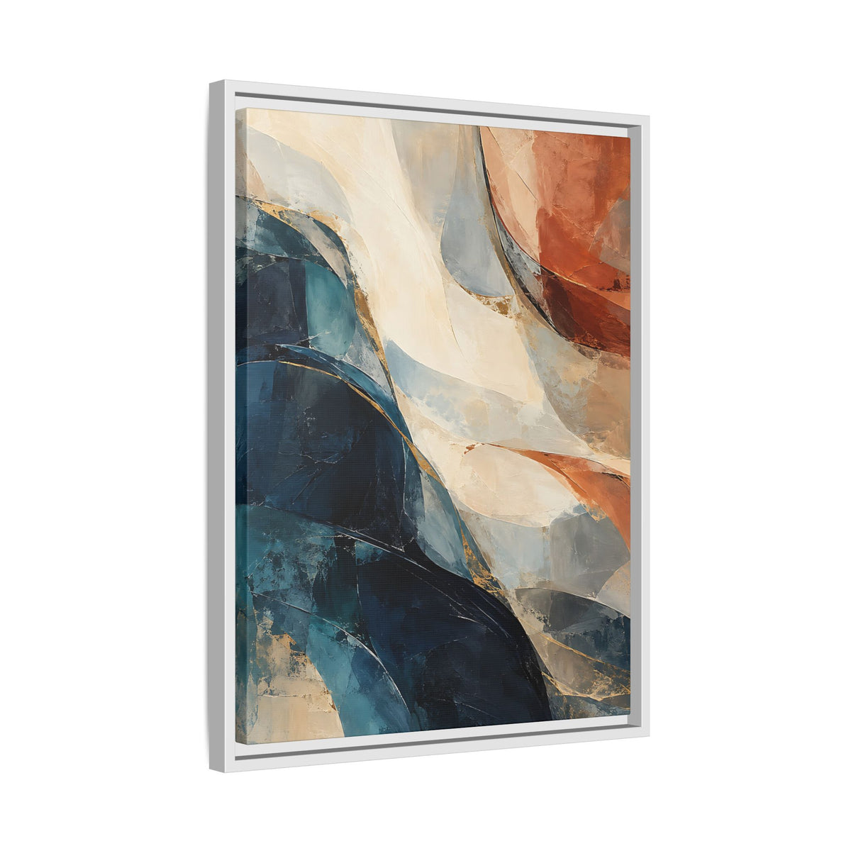 Abstract Blue & Terracotta Framed Canvas – Modern Wall Art