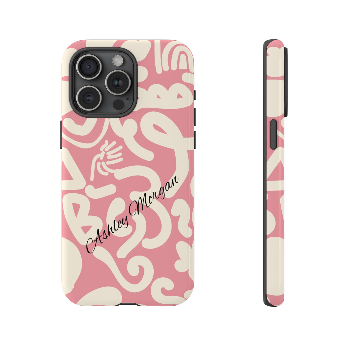 Personalized Pink Abstract Phone Case with Name – Modern Tough Case