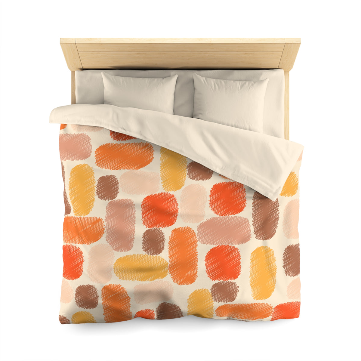 Abstract Brushstroke Squares Microfiber Duvet Cover | Autumn Ochre Terracotta Pattern
