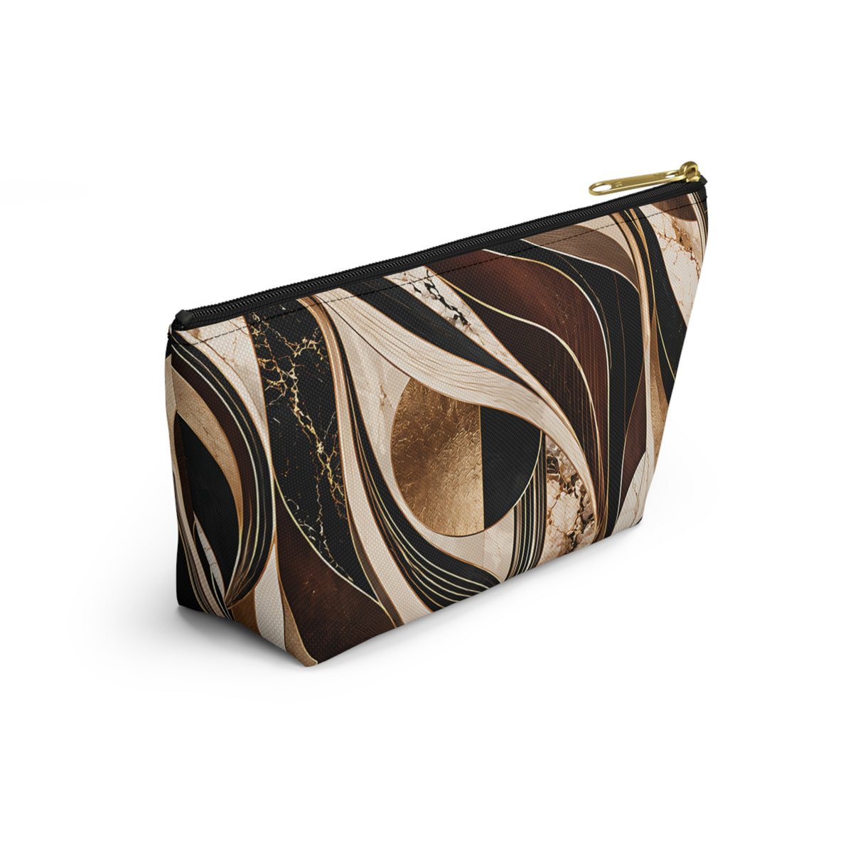 Modern Marble Pouch – Black, Gold & Neutral Abstract Print