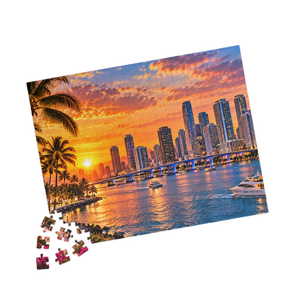 Miami Florida Puzzle – Tropical City Skyline Jigsaw Puzzle (110, 252, 520, 1014-piece)