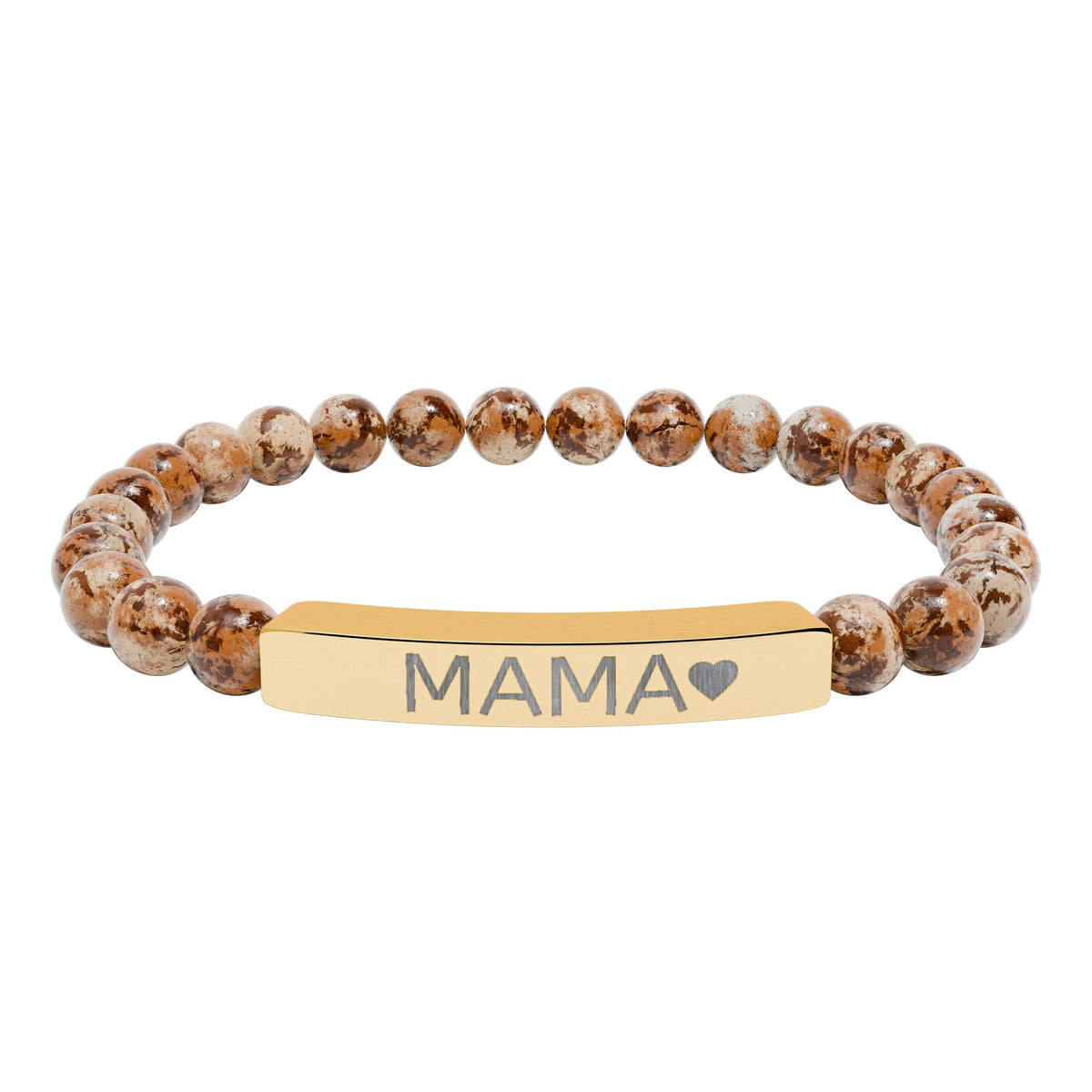 Mama Heart Natural Stone Bracelet – Engraved Beaded Jewelry