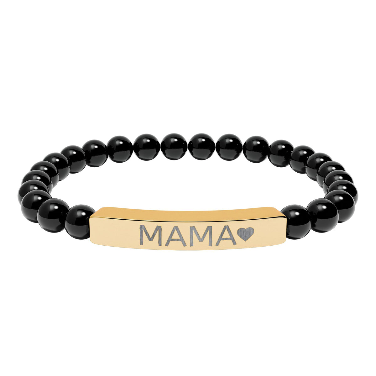 Mama Heart Natural Stone Bracelet – Engraved Beaded Jewelry