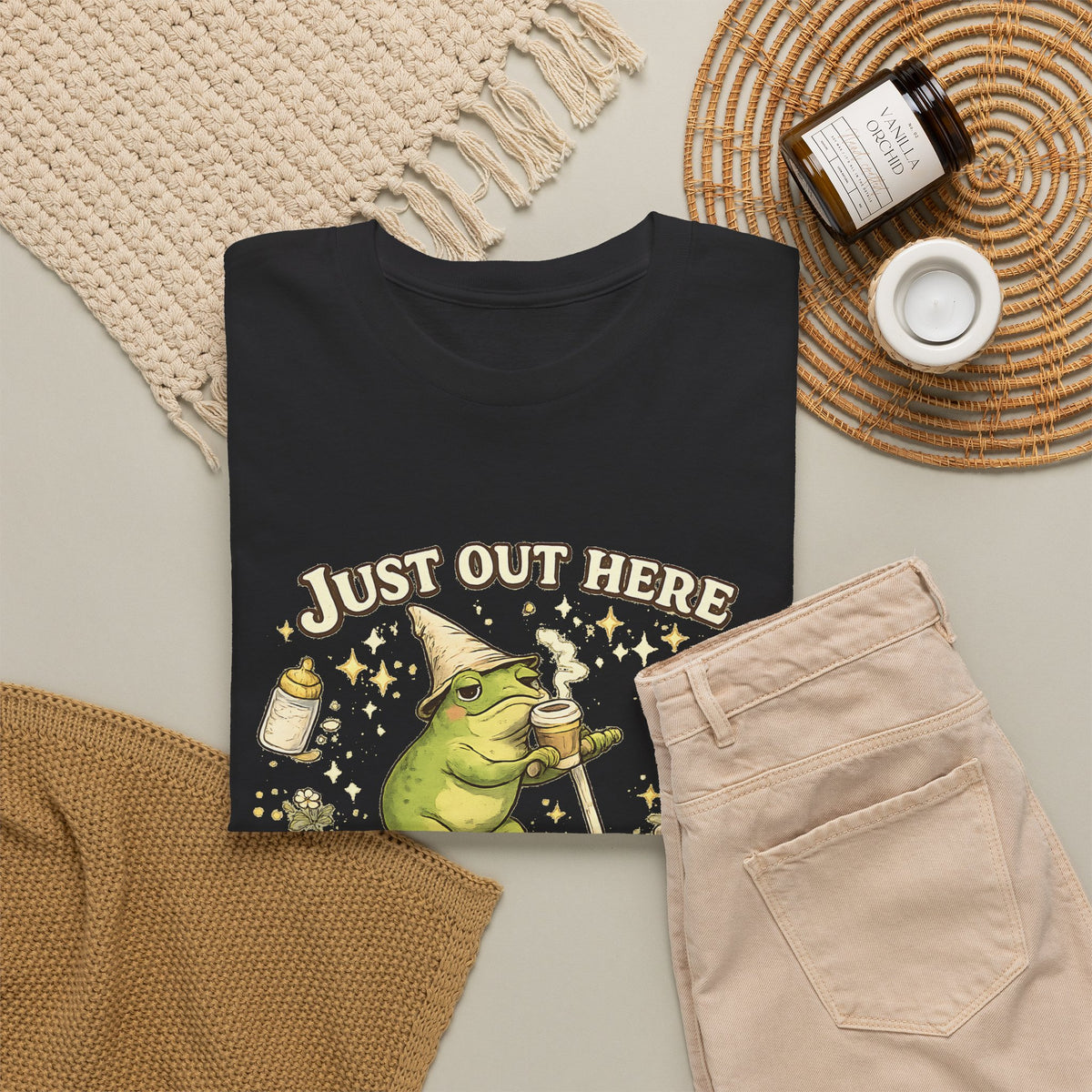 “Running on Caffeine & Mommin’” T-Shirt – Funny Mom Coffee & Frog Graphic Tee