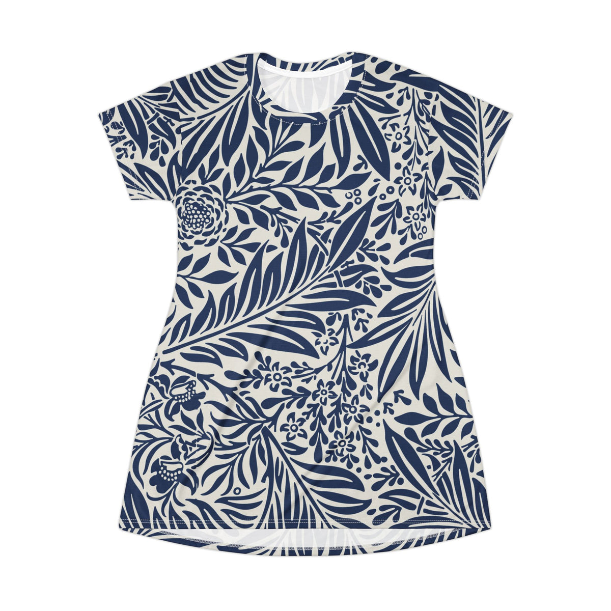 Floral Navy Leaf T-Shirt Dress  All-Over Print Casual Dress
