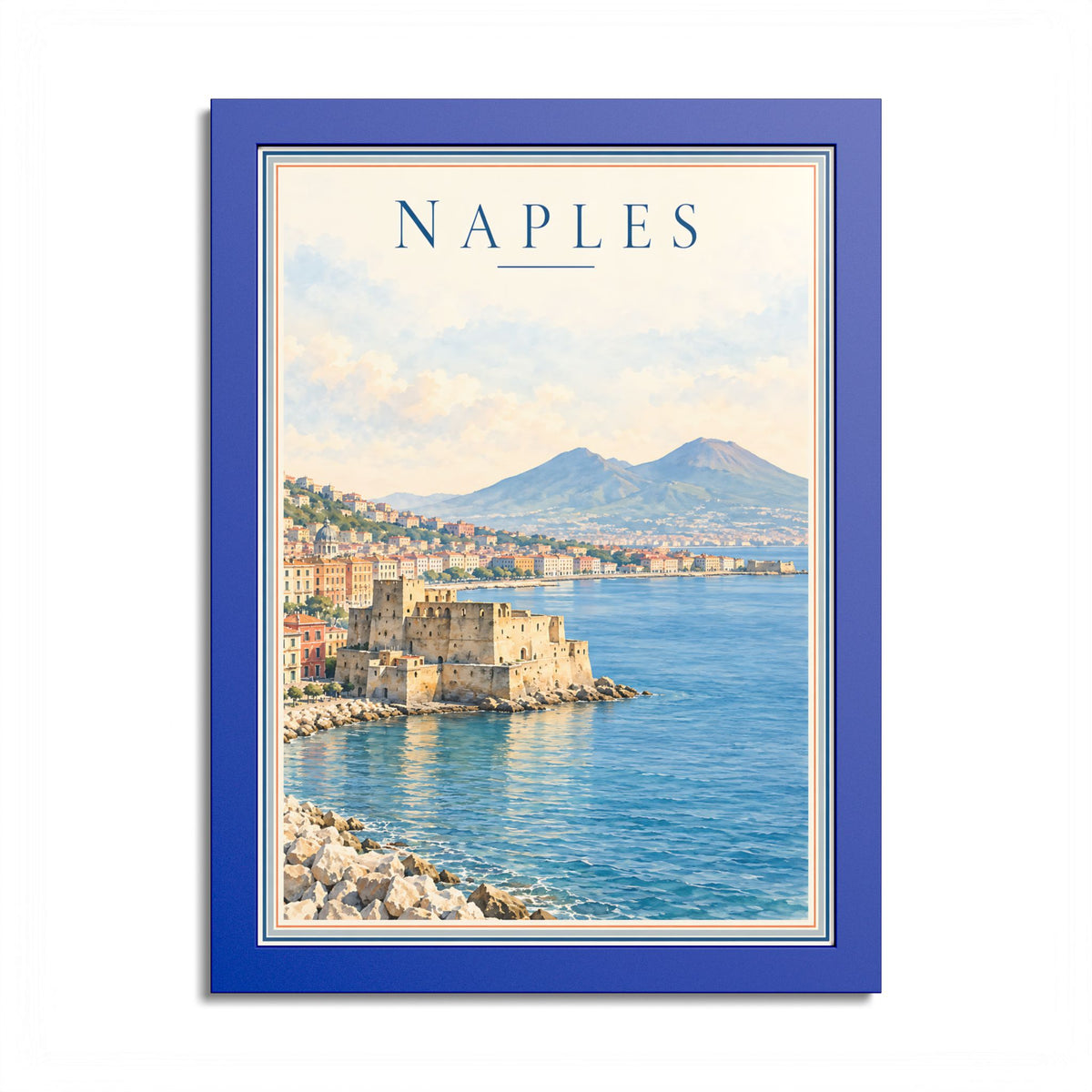 Naples Italy Vintage Framed Poster – Mount Vesuvius Coastal Wall Art