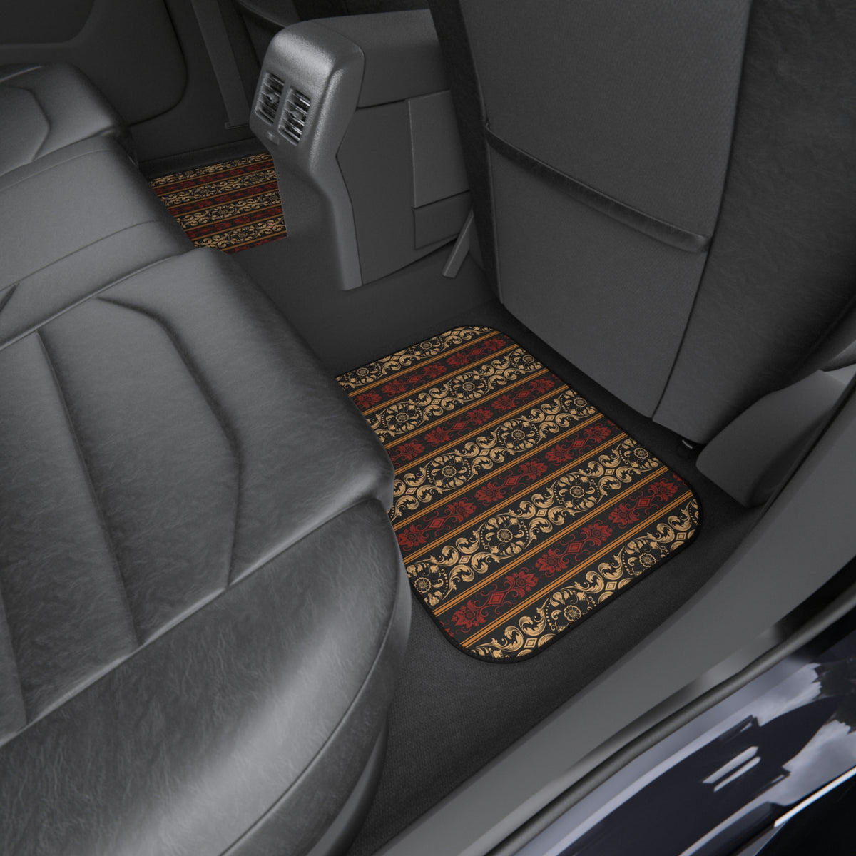Vintage Ornamental Car Floor Mats – Red & Gold 4-Piece Set