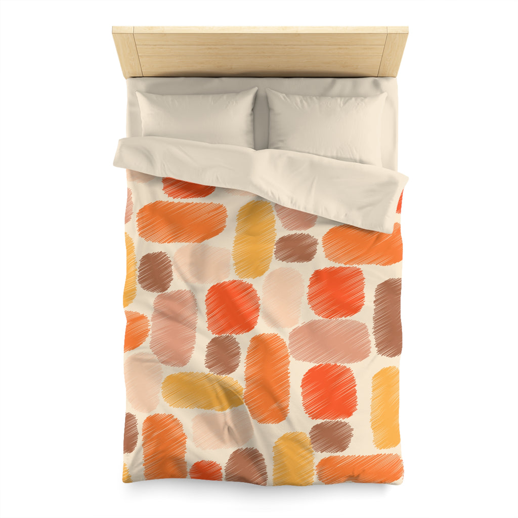 Abstract Brushstroke Squares Microfiber Duvet Cover | Autumn Ochre Terracotta Pattern