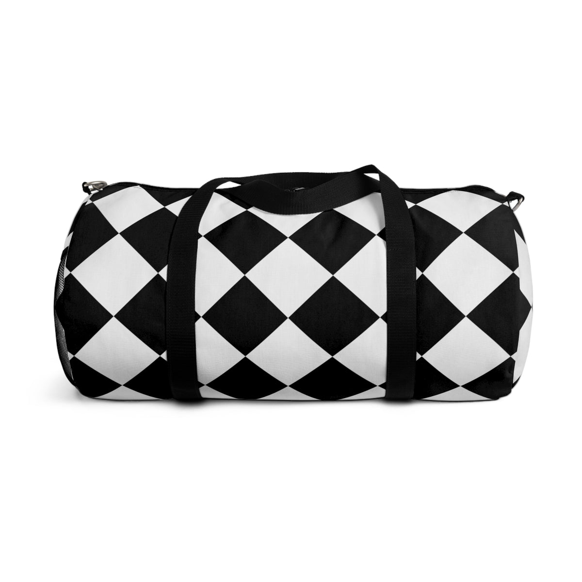 Black & White Geometric Duffel Bag – Diamond Pattern