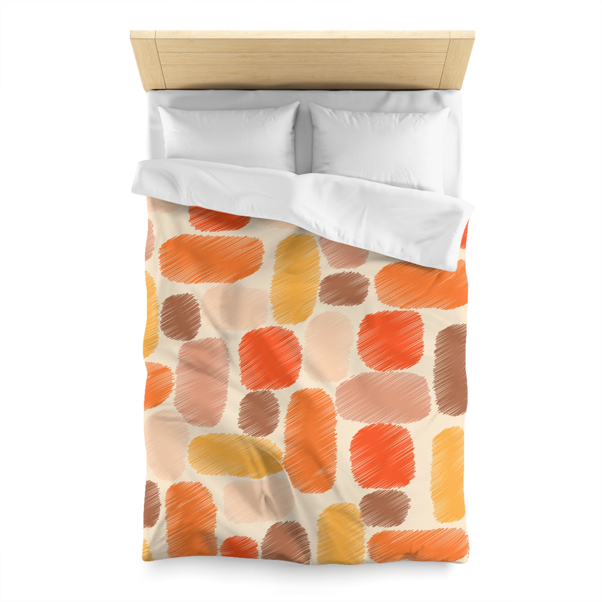 Abstract Brushstroke Squares Microfiber Duvet Cover | Autumn Ochre Terracotta Pattern