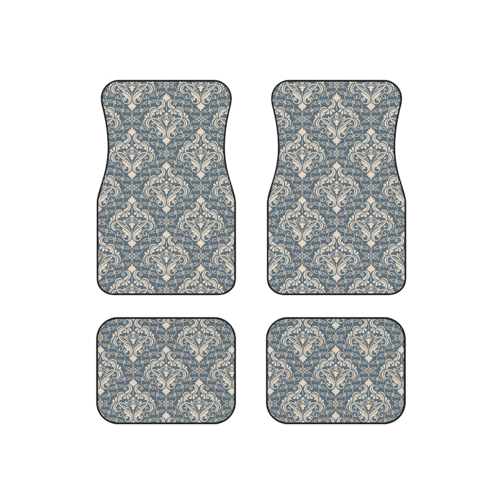 Blue Gray Damask Car Floor Mats – Elegant 4-Piece Set