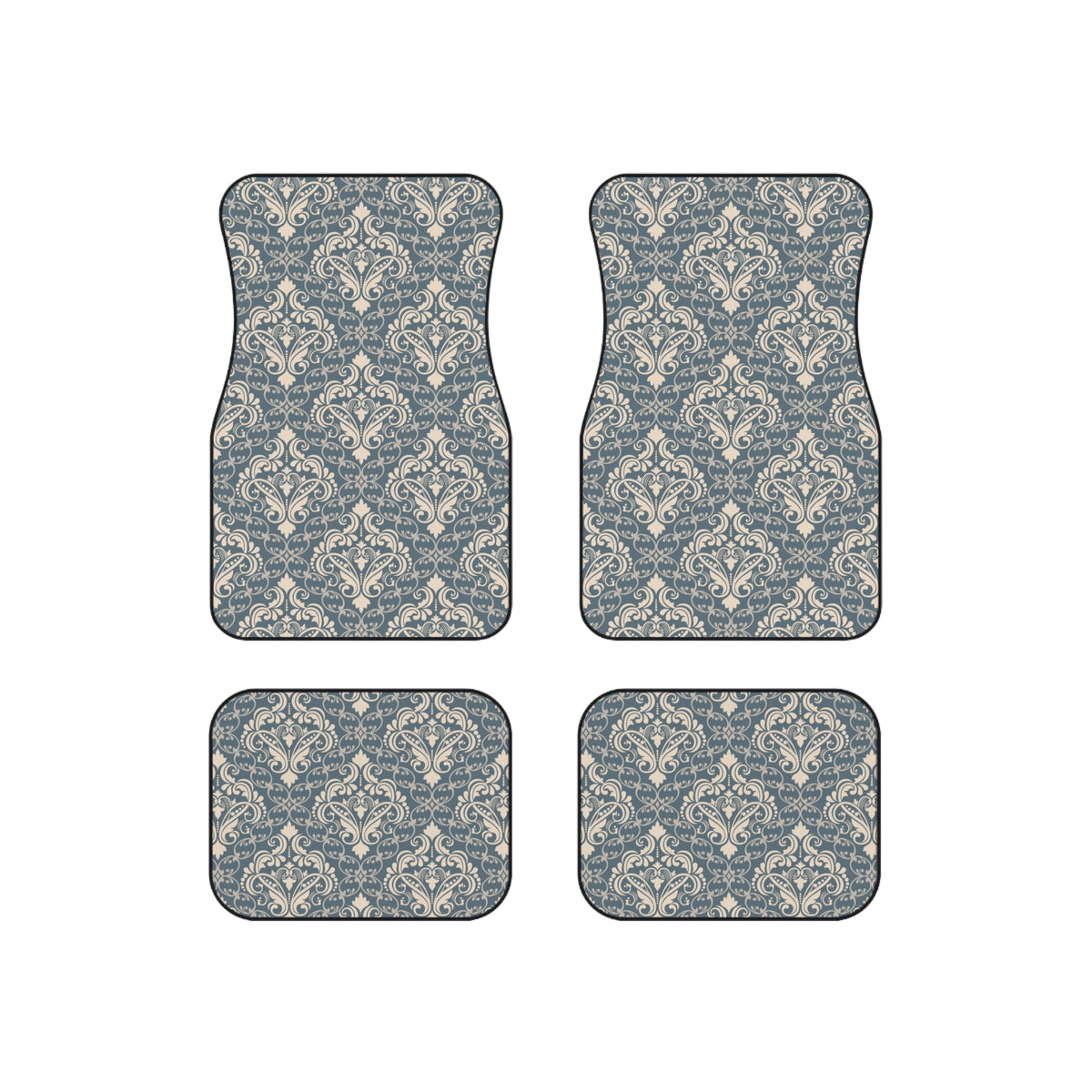 Blue Gray Damask Car Floor Mats – Elegant 4-Piece Set
