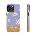 Personalized Daisy Phone Case with Name – Lavender Floral Wood Accent Tough Case
