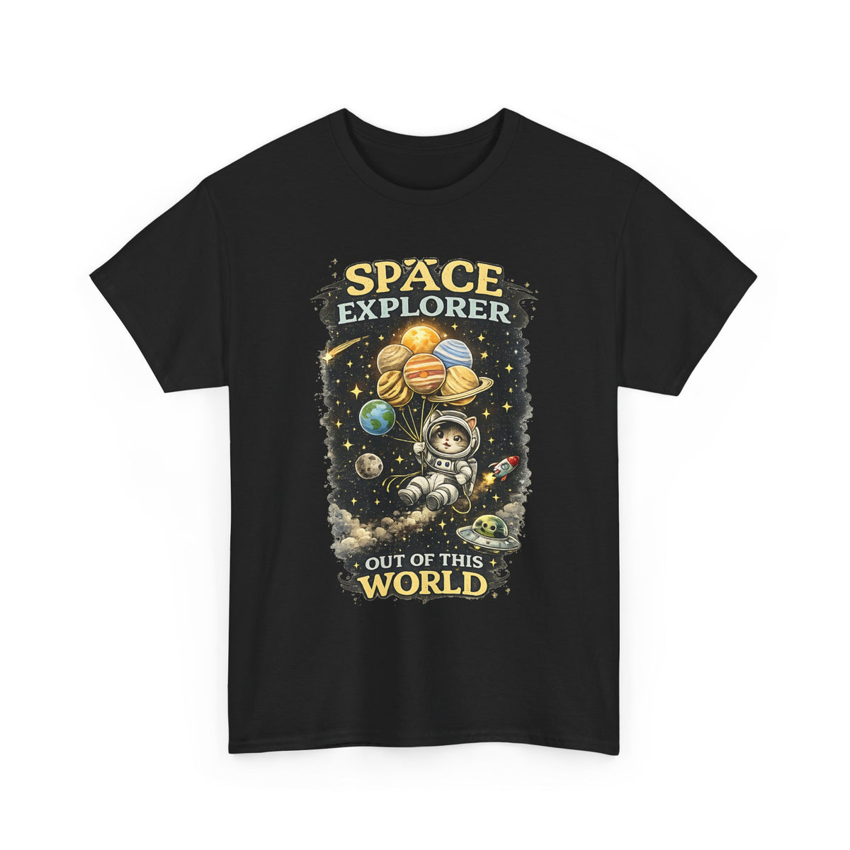Space Explorer T-Shirt – Astronaut, Galaxy & Planets Graphic Tee