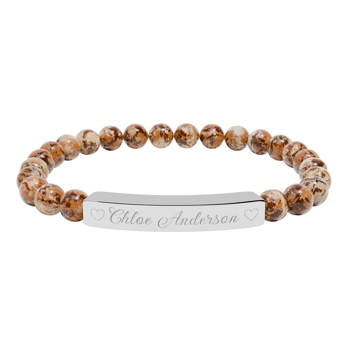 Personalized Natural Stone Bracelet – Custom Name & Hearts