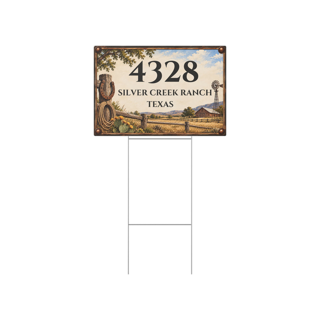 Personalized Ranch Yard Sign – Custom House Number & Property Name Sign – Y1