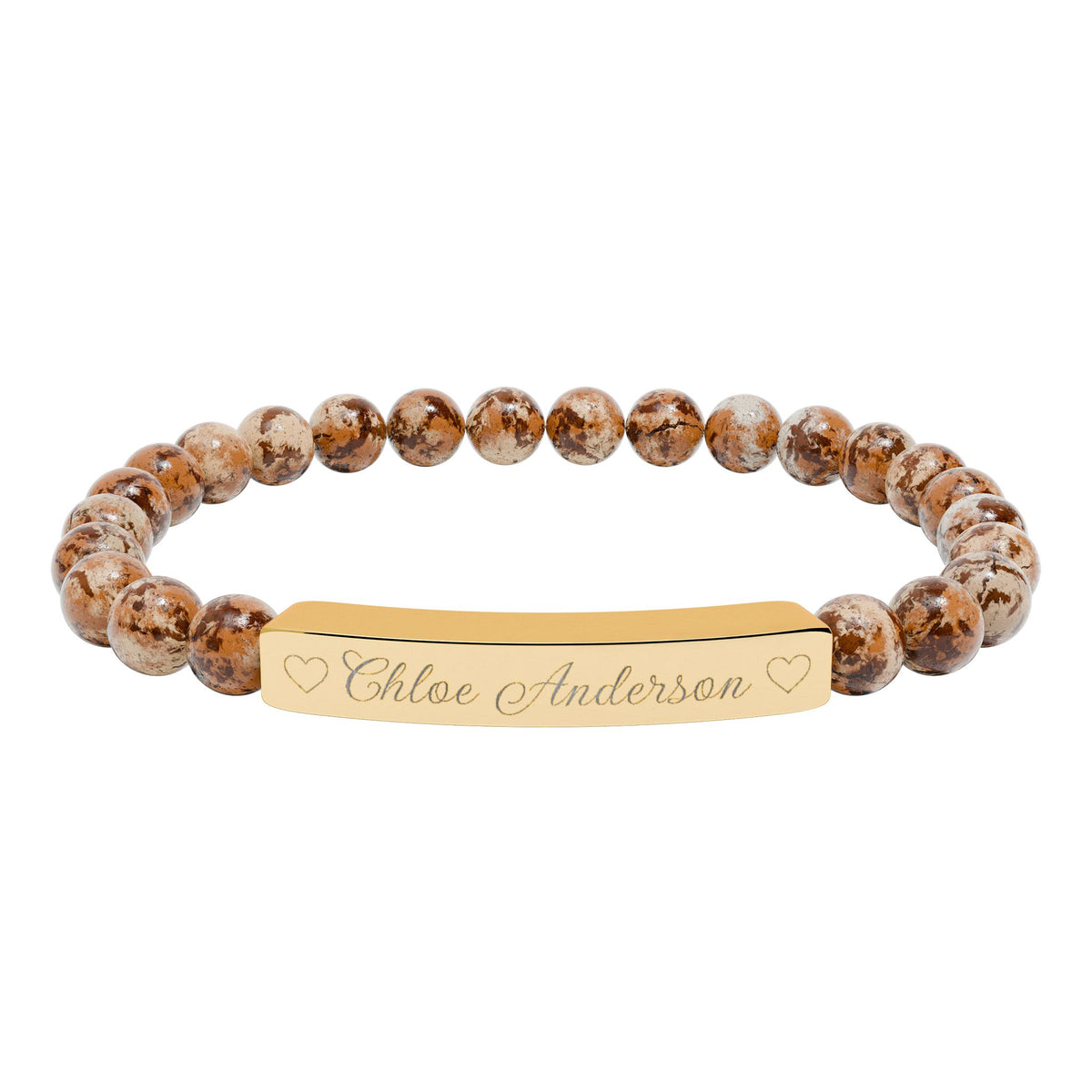 Personalized Natural Stone Bracelet – Custom Name & Hearts