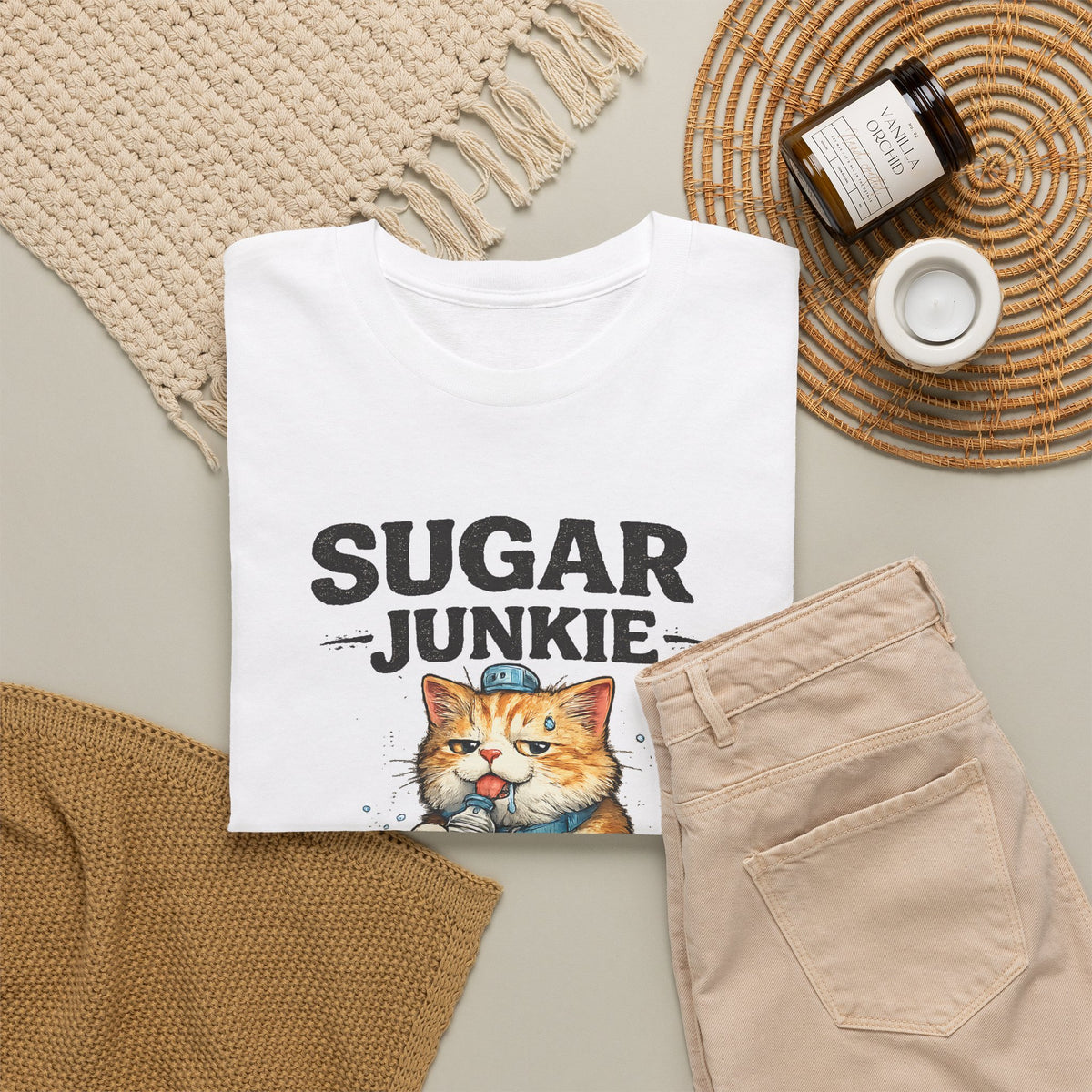 “Sugar Junkie – Diabetic Nightmare” T-Shirt – Funny Cat Graphic Tee