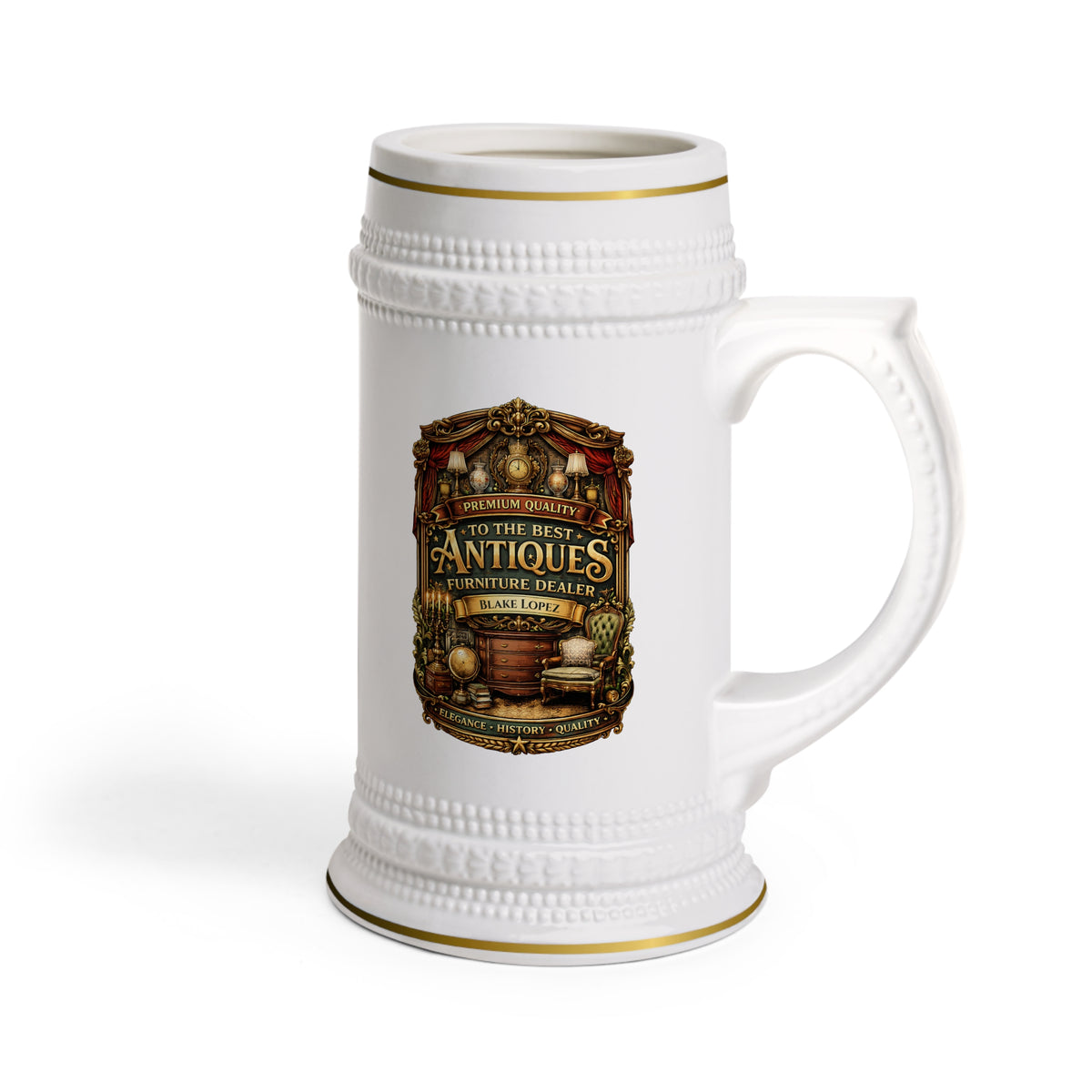 Personalized Antiques Dealer Beer Stein 22oz - Custom Name