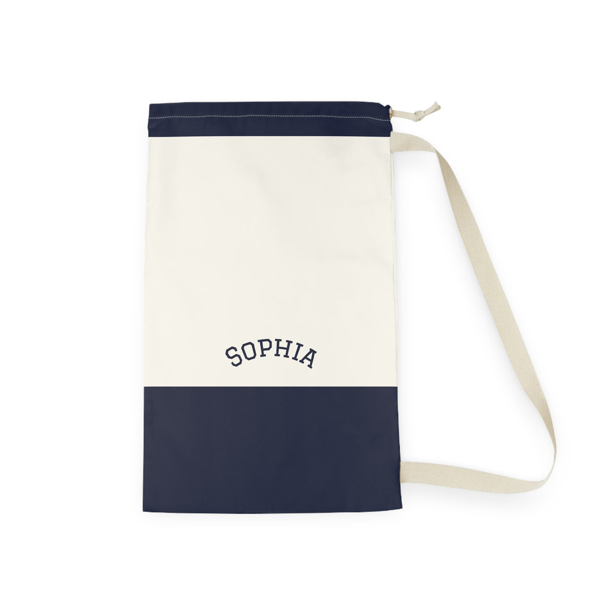 Navy Block Monogram Laundry Bag | Personalized Drawstring Tote