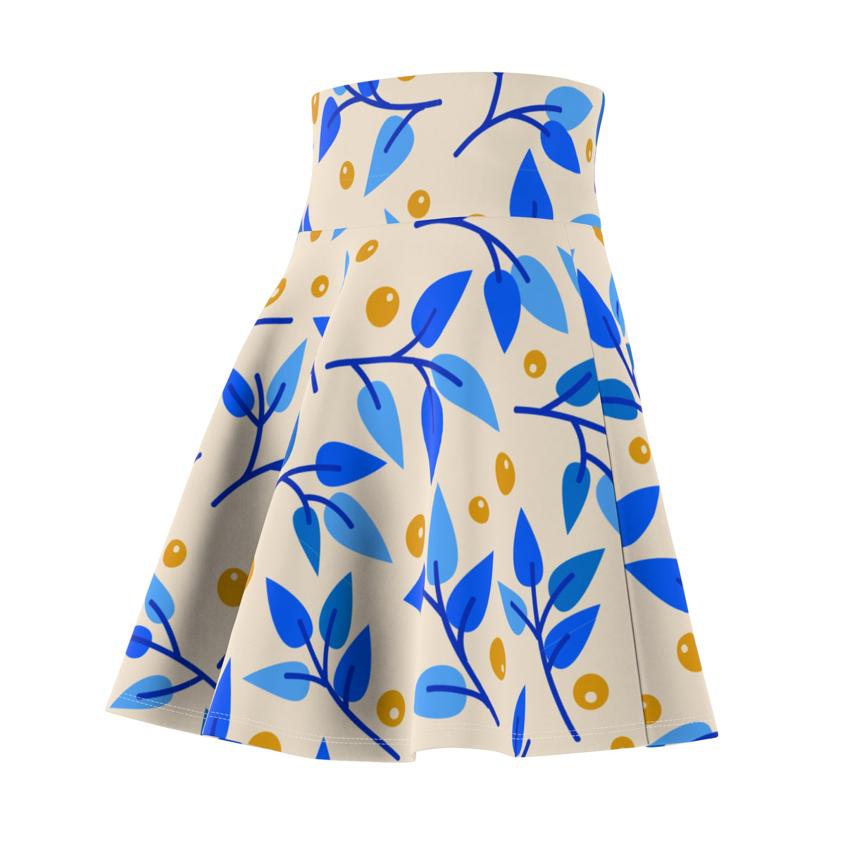 Blue Botanical Skater Skirt – Leaf Pattern