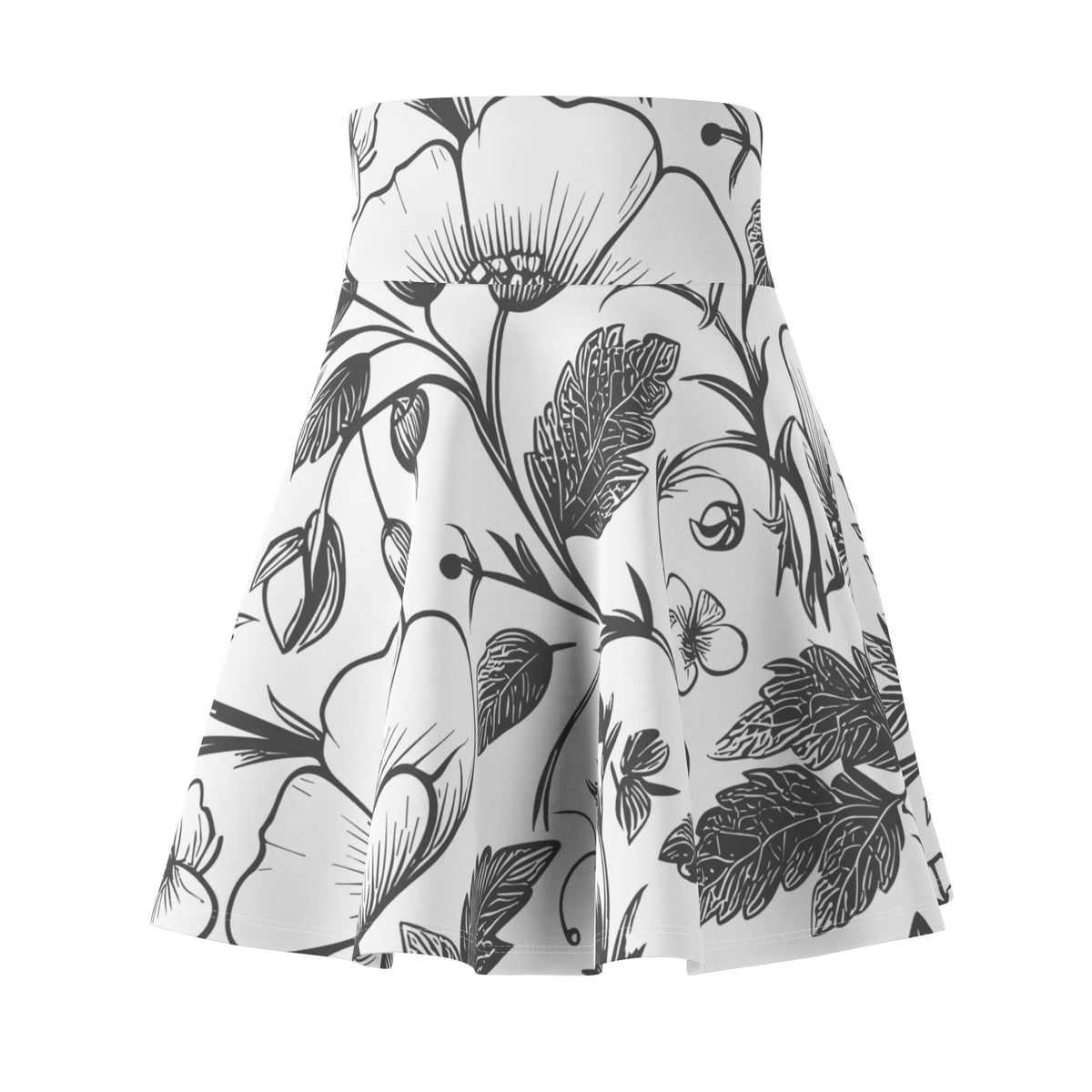 Black & White Floral Skater Skirt – Botanical Flower Design