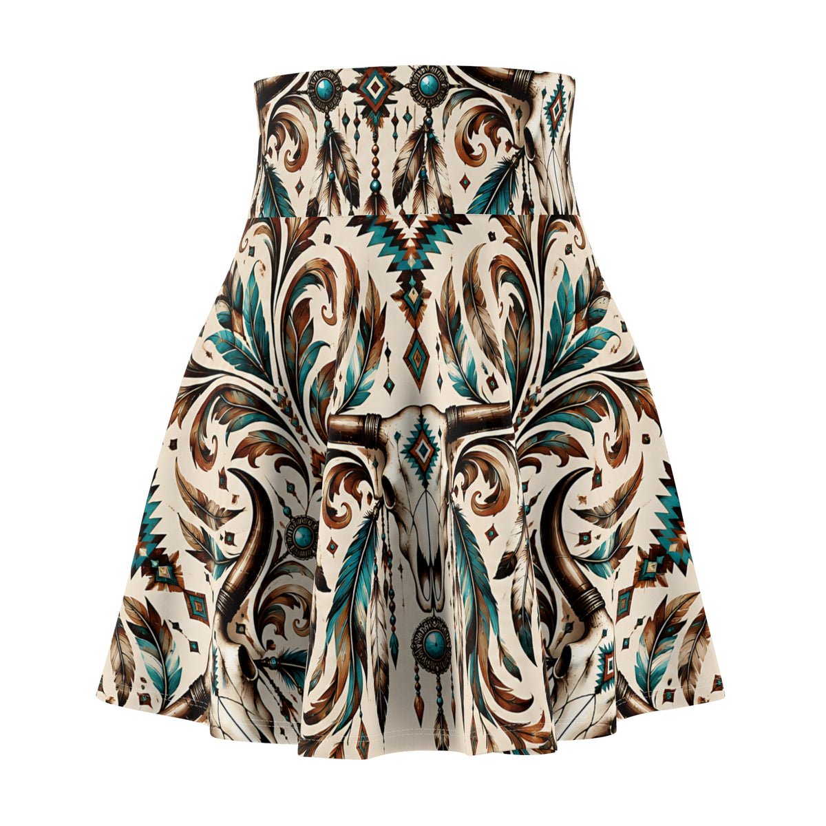 Western Cow Skull Skater Skirt – Southwestern Boho Design