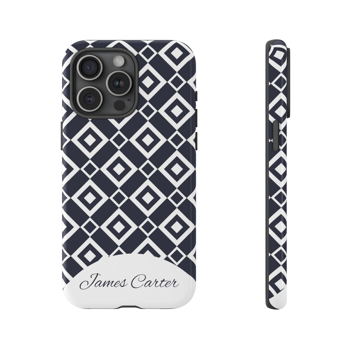 Personalized Geometric Phone Case with Name – Black & White Tough Case