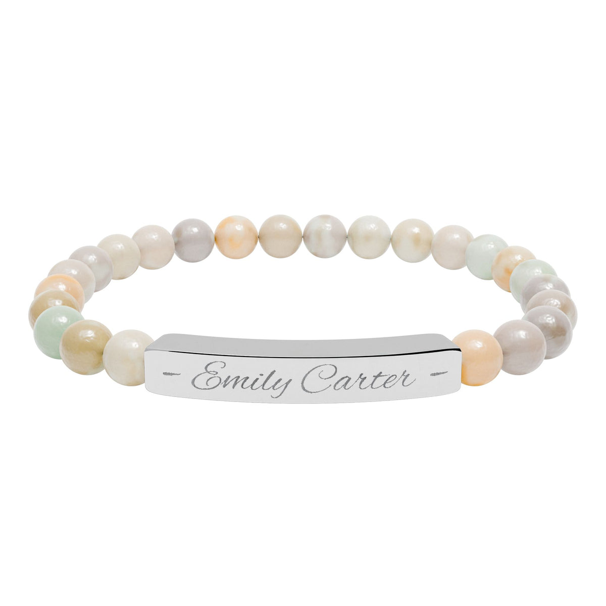 Personalized Natural Stone Bracelet – Custom Name Engraving