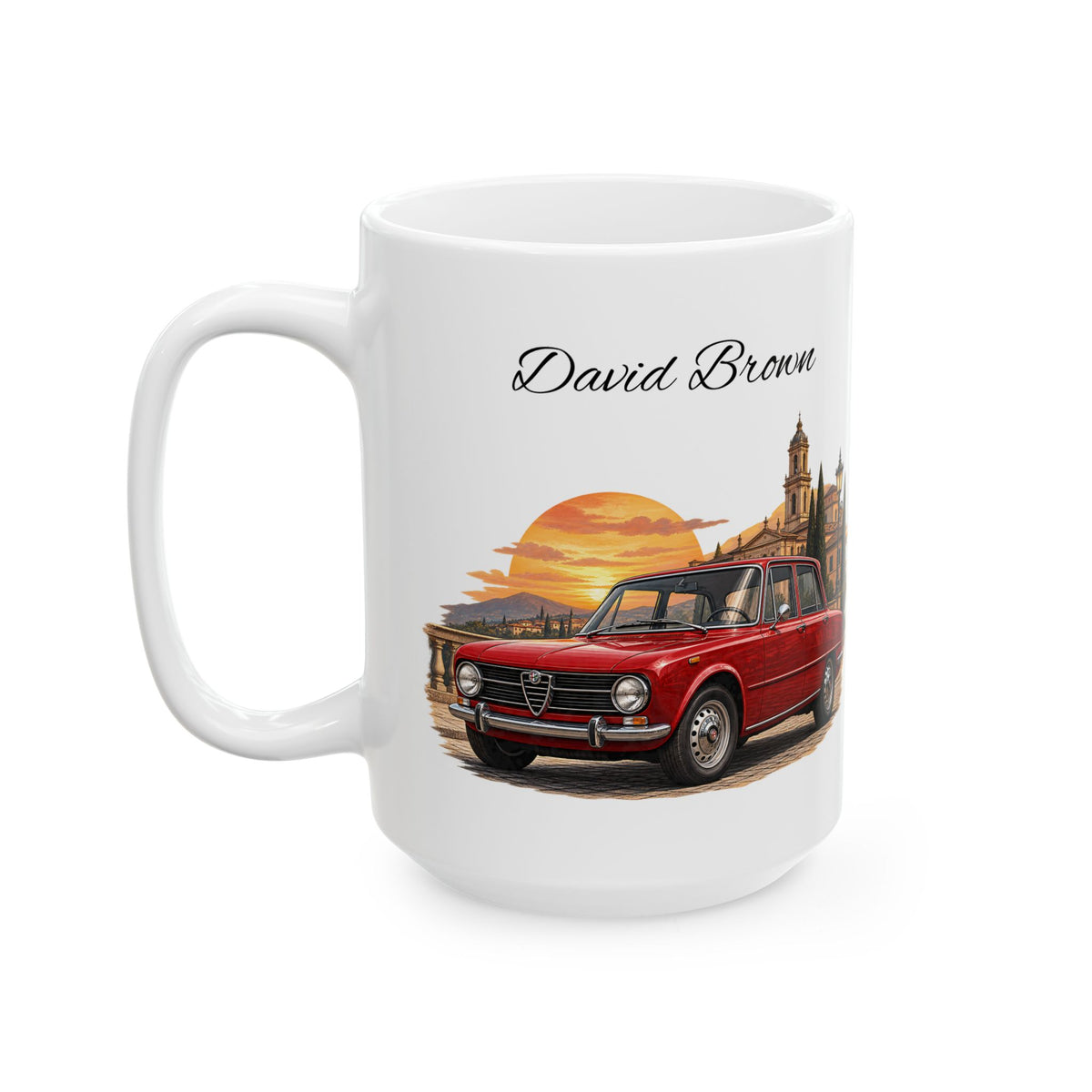 Personalized Name Vintage Italian Car Mug – Classic Red Car Gift