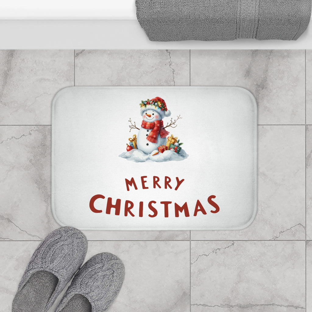 Merry Christmas Snowman Bath Mat – Holiday Bathroom Decor