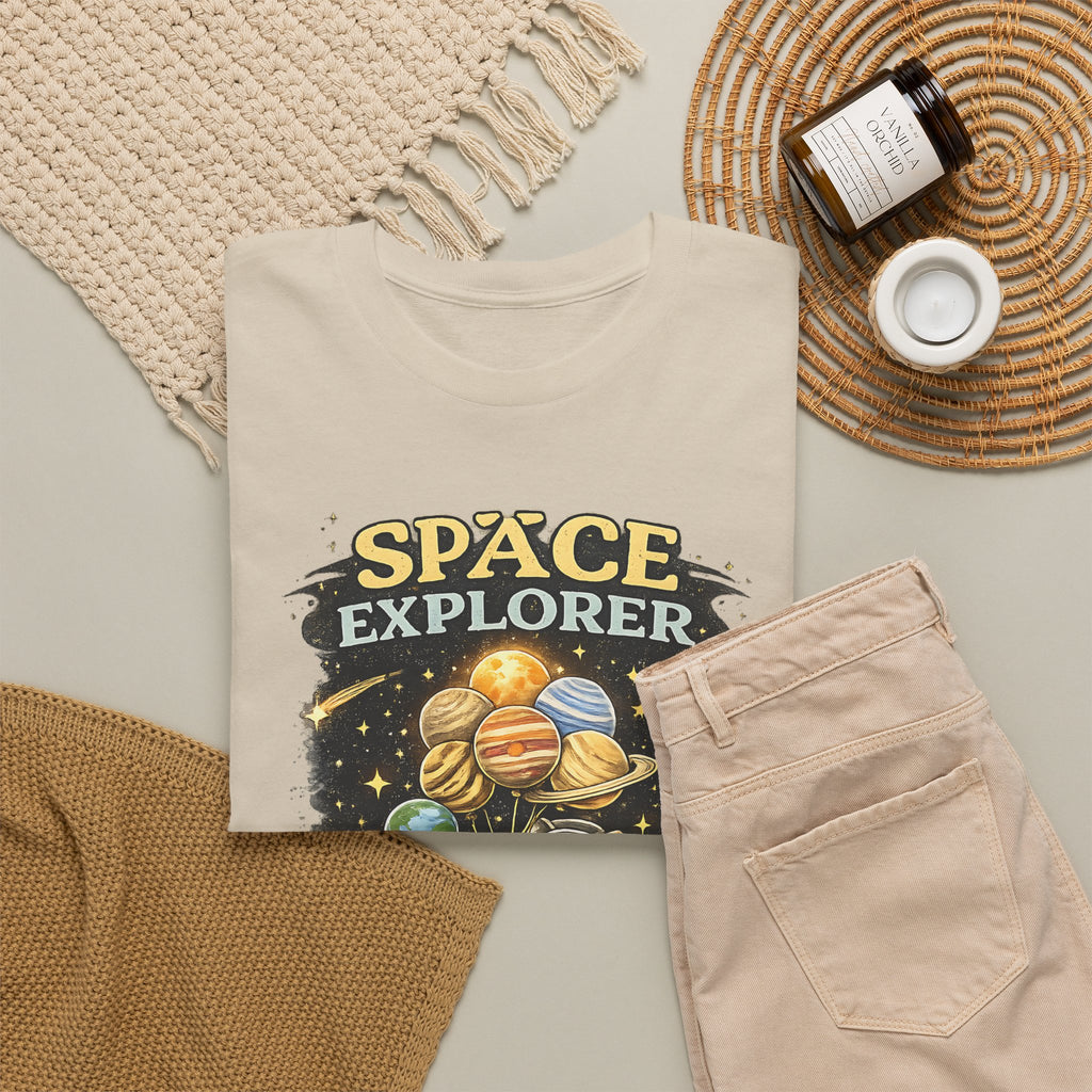 Space Explorer T-Shirt – Astronaut, Galaxy & Planets Graphic Tee
