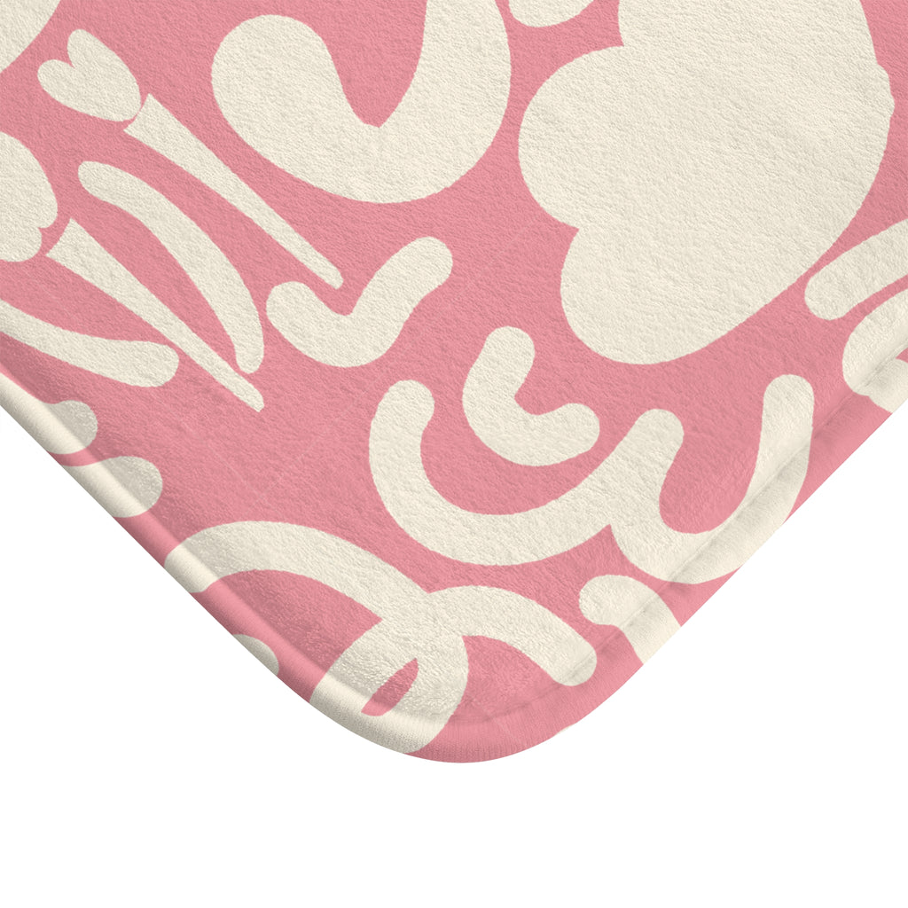 Pink Abstract Floral Bath Mat – Retro Modern Bathroom Decor