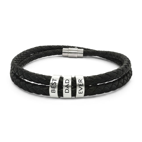 Best Dad Ever Leather Bracelet – Engraved Beads