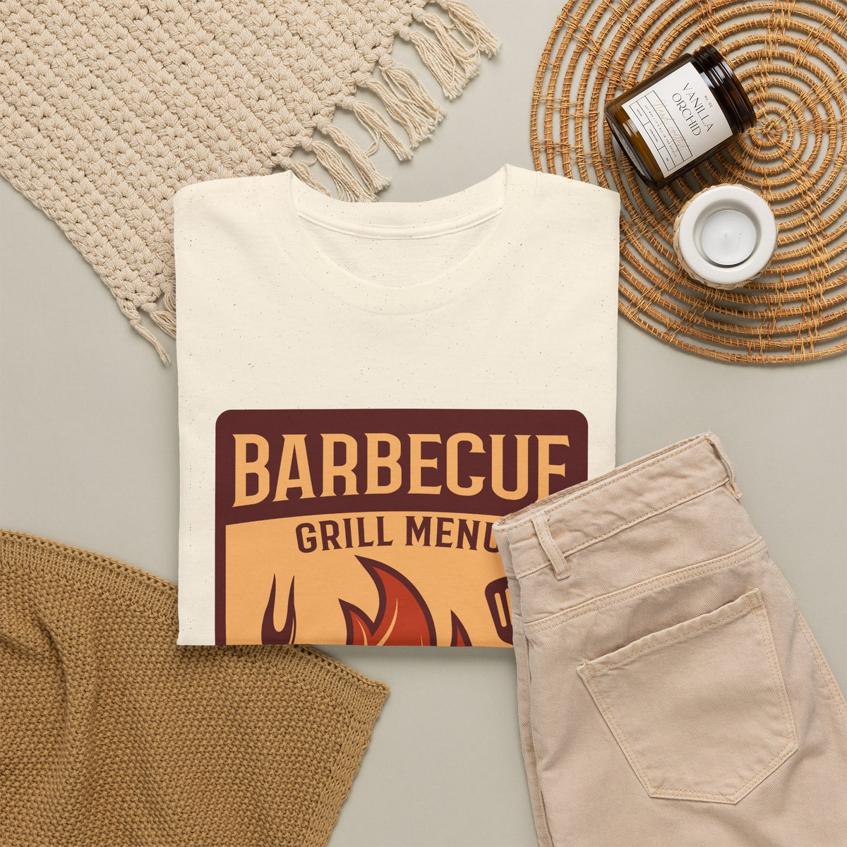 BBQ Grill Menu T-Shirt – Flames & Grilling Utensils Graphic Tee