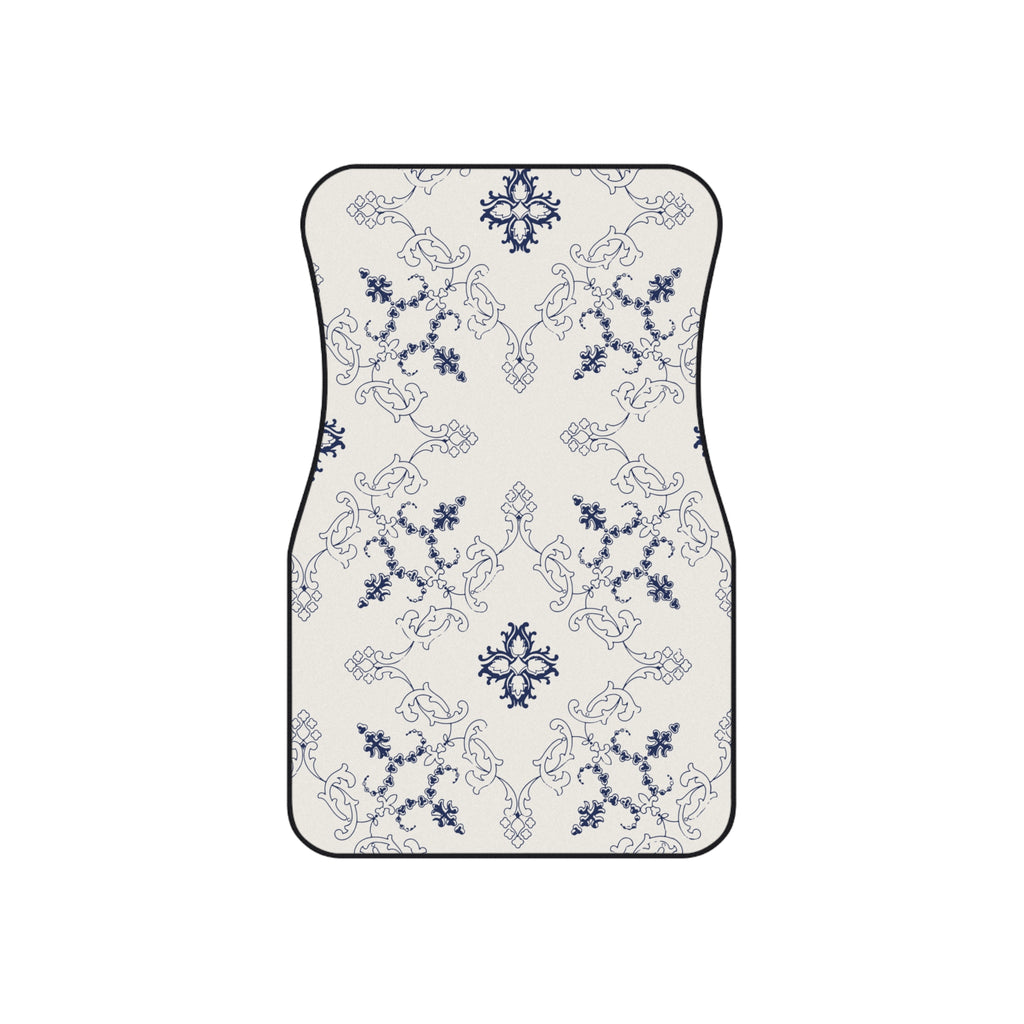 Blue & White Ornamental Car Floor Mats – 4-Piece Set