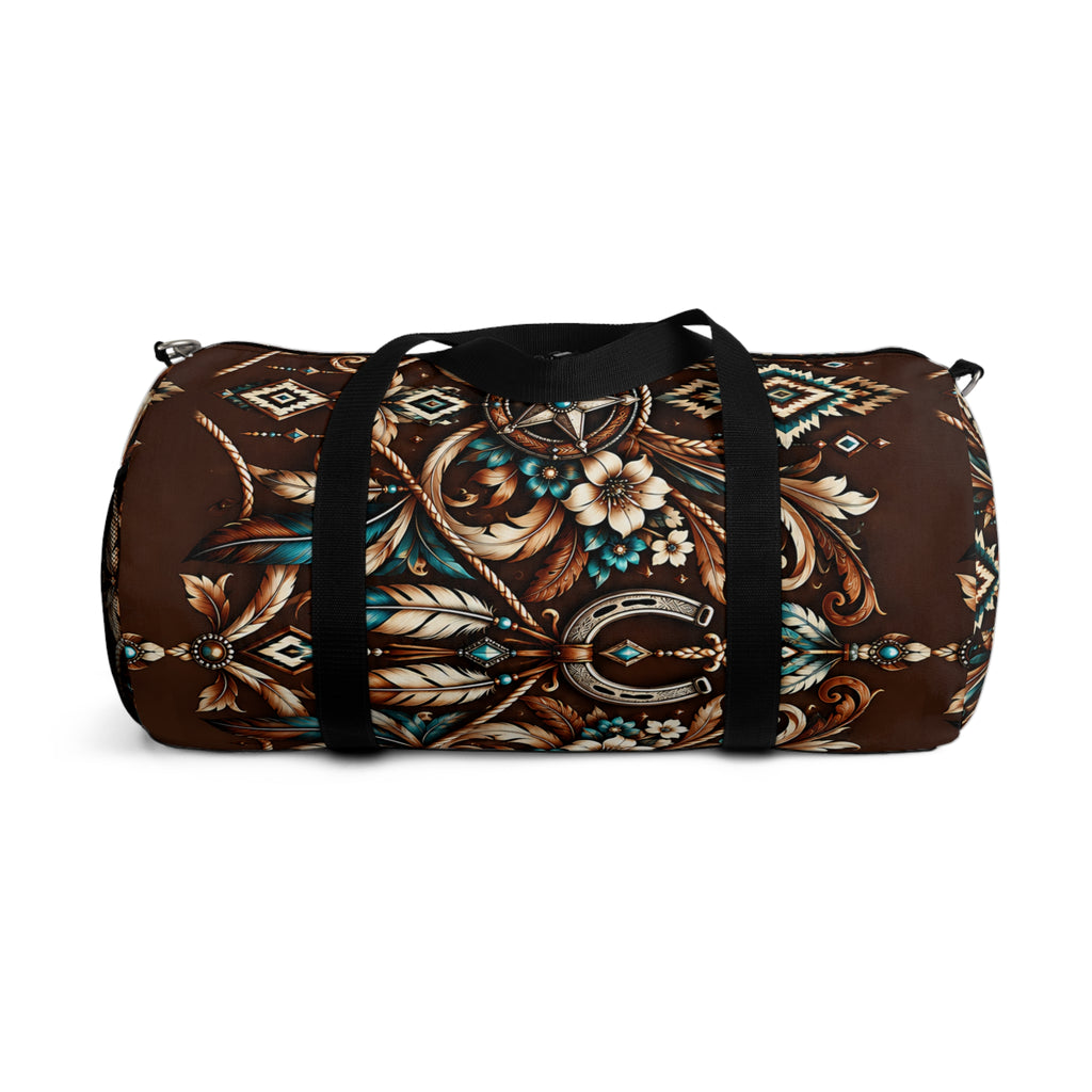Western Boho Duffel Bag – Brown Southwestern Floral Design