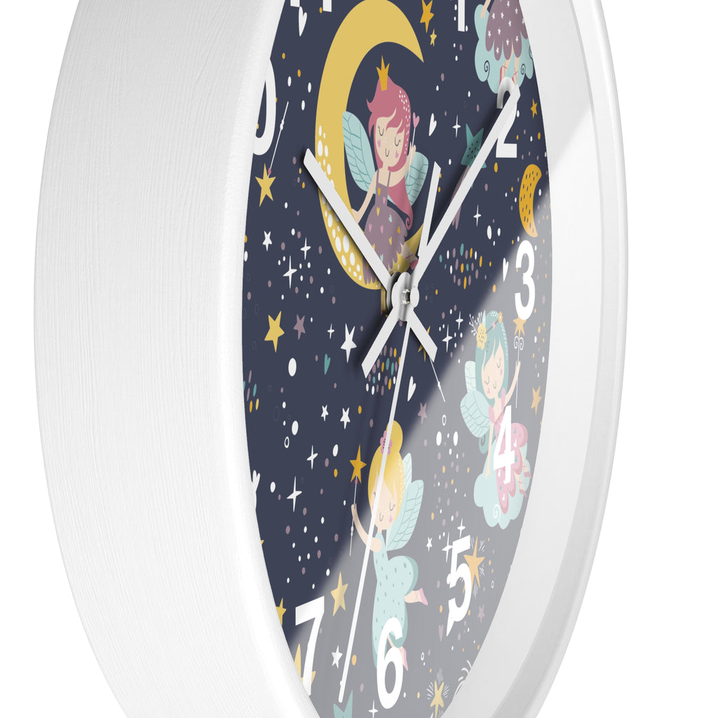Sleeping Fairies Wall Clock | Night Sky Moon Stars Nursery Decor