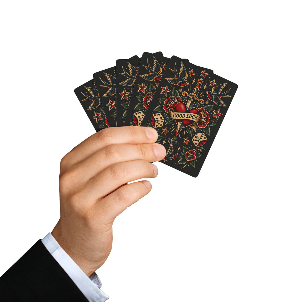 Good Luck Poker Playing Cards – Old School Tattoo Design