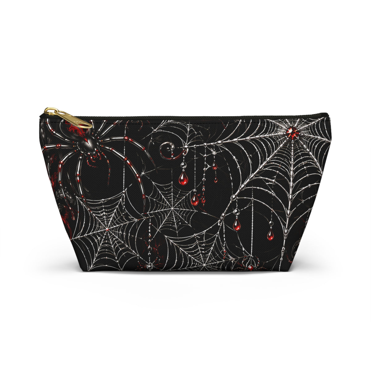 Gothic Spiderweb Pouch – Black & Red Spider Print