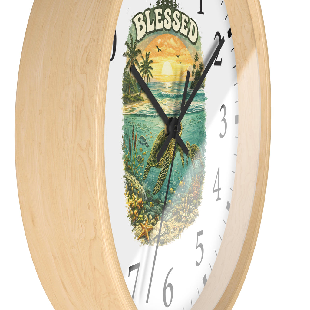 Blessed Sea Turtle Wall Clock | Beach Sunset Ocean Decor