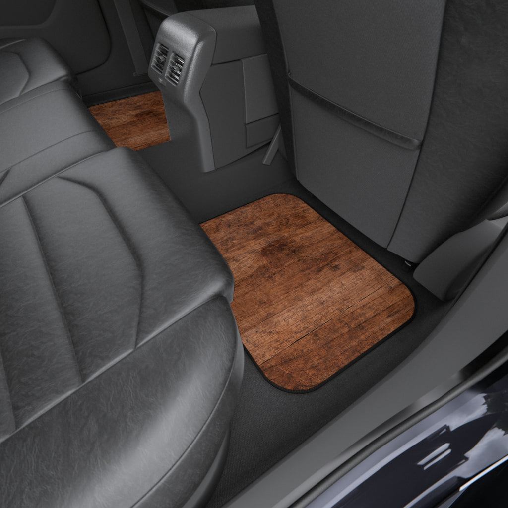 Rustic Wood Car Floor Mats – Brown 4-Piece Set