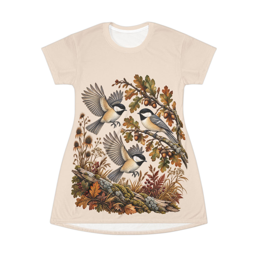 Woodland Birds T-Shirt Dress – Vintage Botanical Nature Print