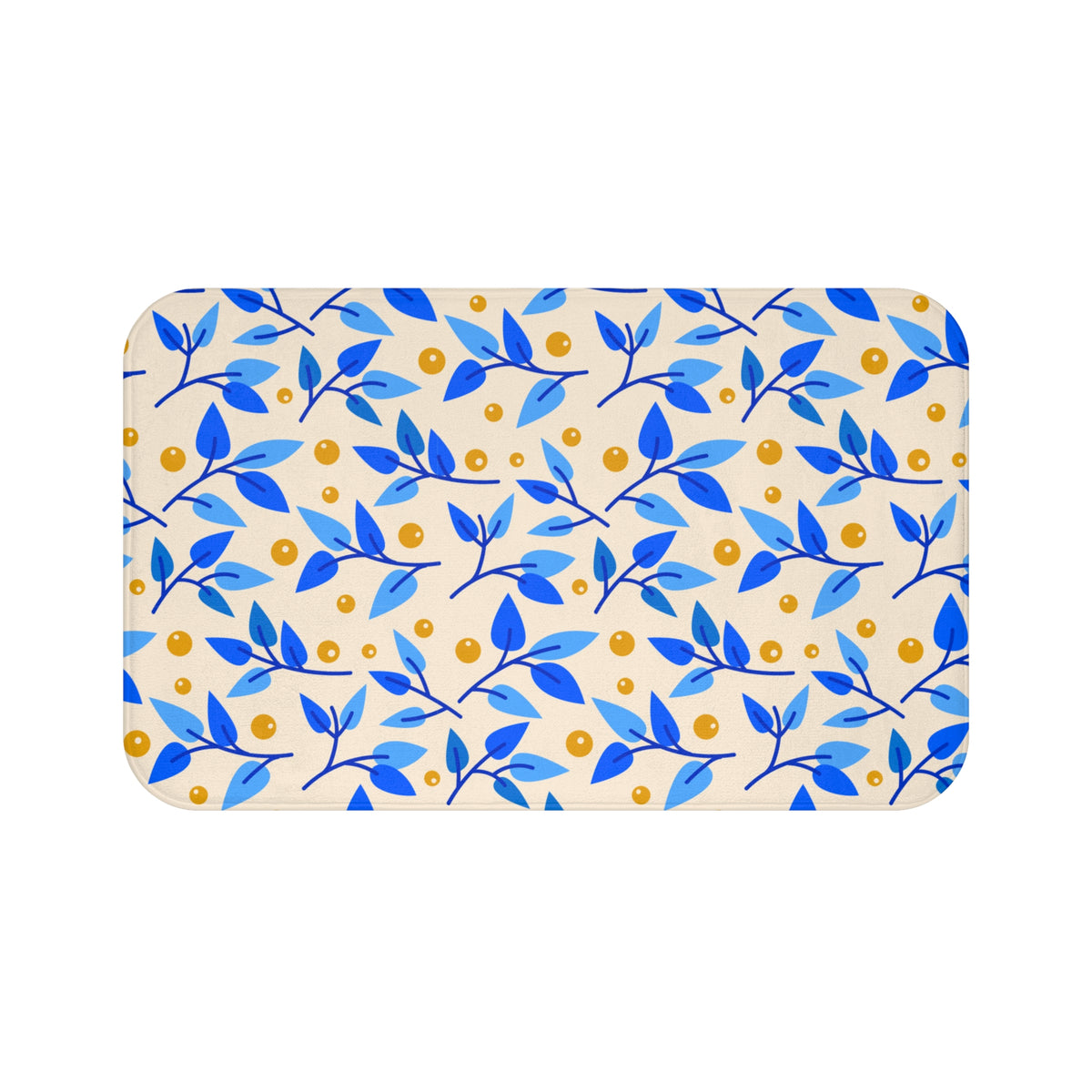 Blue Citrus Leaf Bath Mat – Blue & Yellow Botanical Bathroom Decor