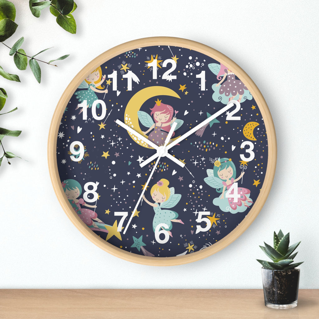 Sleeping Fairies Wall Clock | Night Sky Moon Stars Nursery Decor