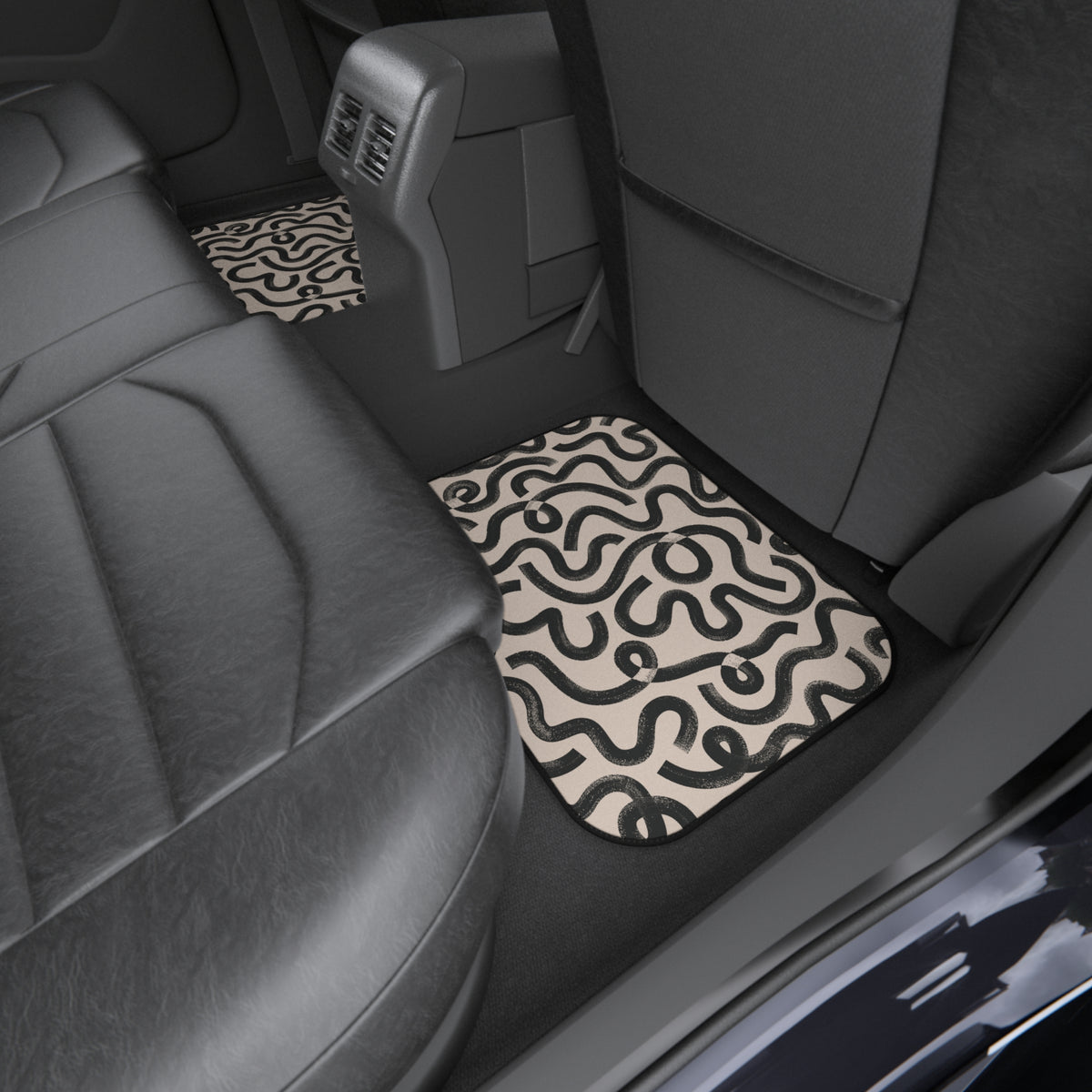 Beige Abstract Pattern Car Floor Mats – 4-Piece Set