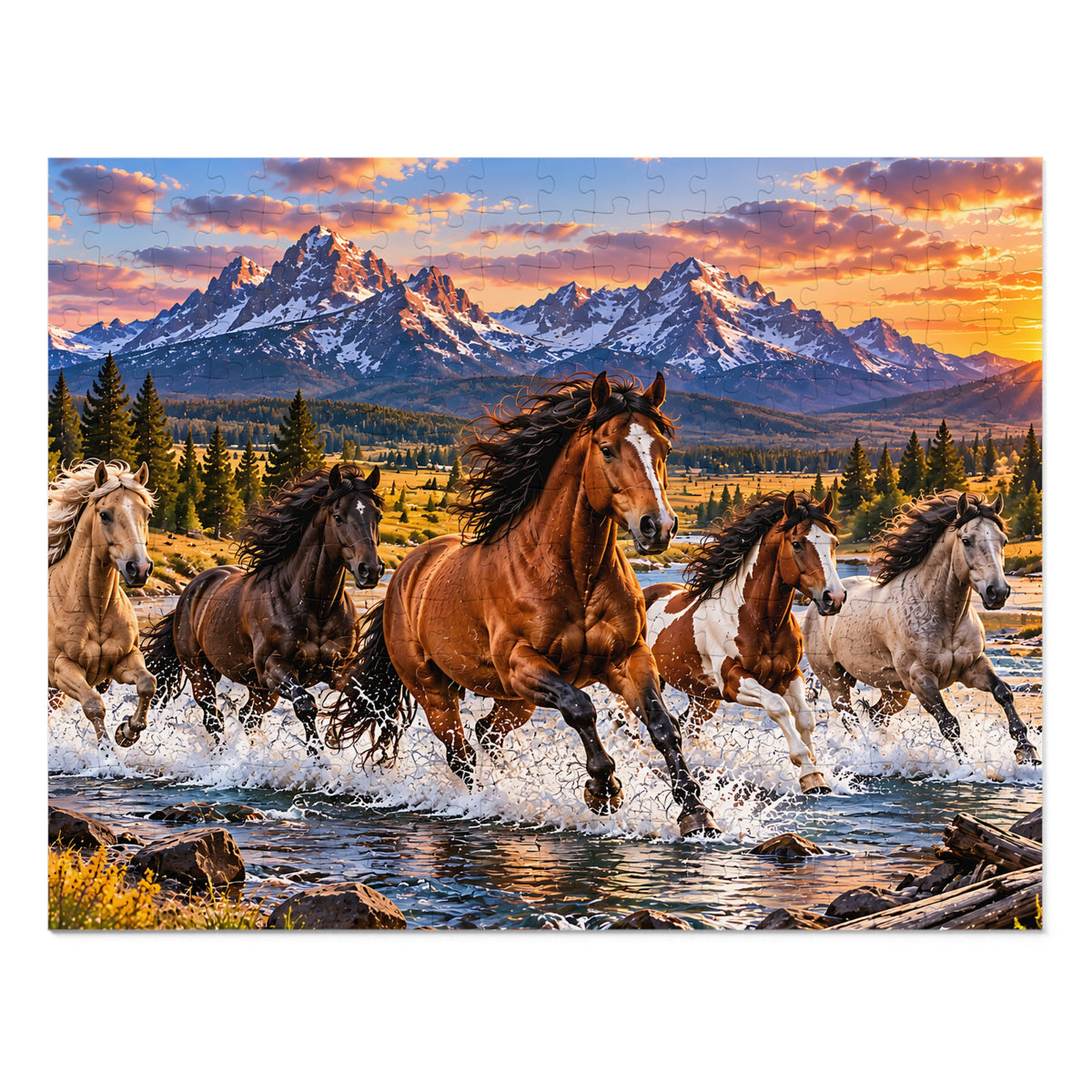 Wild Horses Puzzle – Mountain Landscape & Running Horses